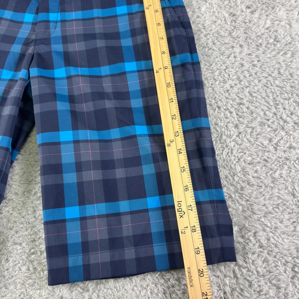 Nike Golf Mens Dri-FIT Plaid Shorts Blue Grey Size 28 Performance